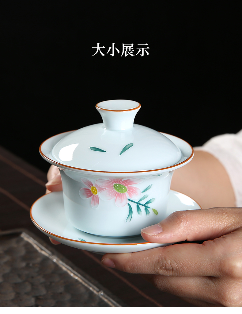 Hand - made tureen ceramic cups kung fu tea set home tea bowl individual worship Japanese manual 3 cups tureen