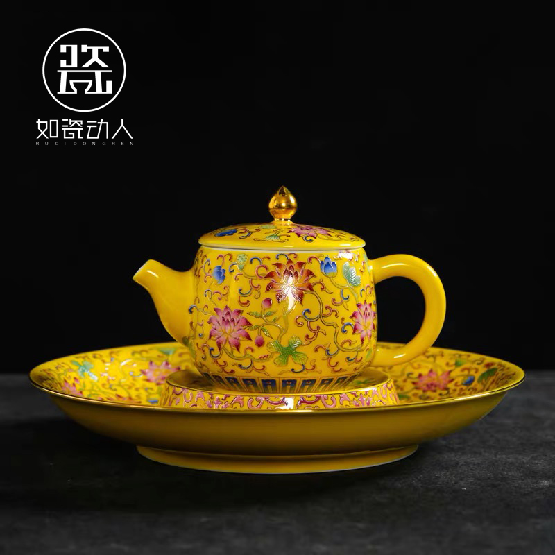 Colored enamel kung fu tea set domestic high - grade gift boxes restoring ancient ways ceramic teapot tea cups of tea set