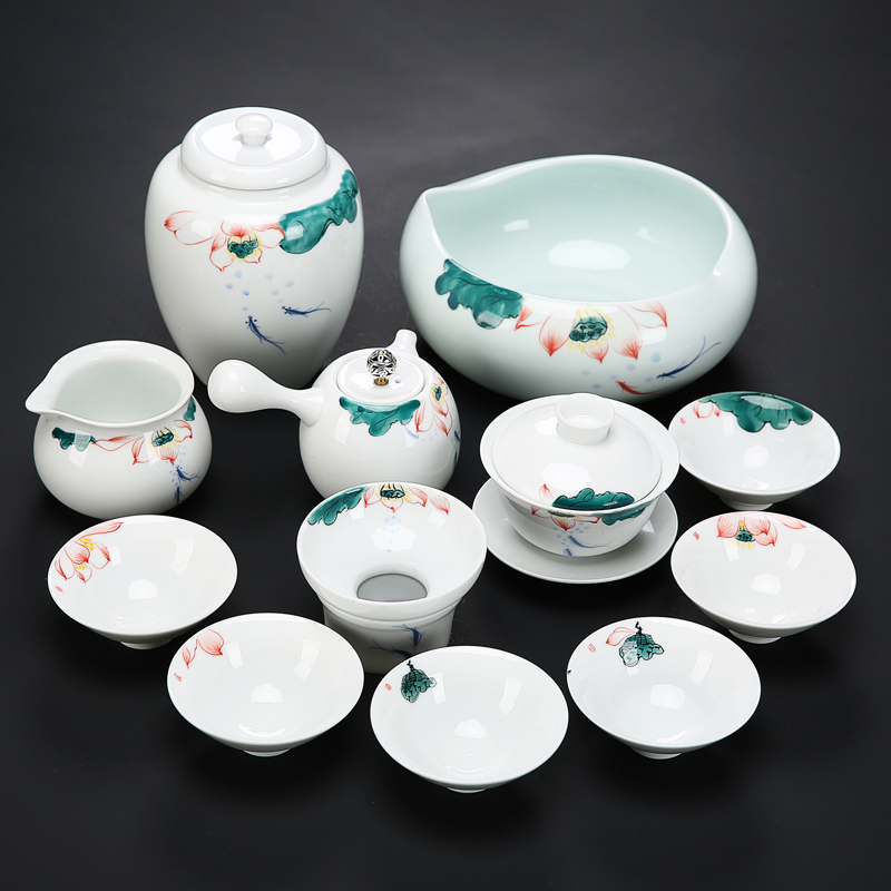 Kung fu tea cup set household contracted and I sitting room side of dehua white porcelain ceramic teapot hand - made tureen