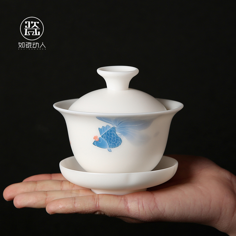 To the as porcelain moving tureen dehua white porcelain cups kung fu tea set household suet jade porcelain worship to use three bowls