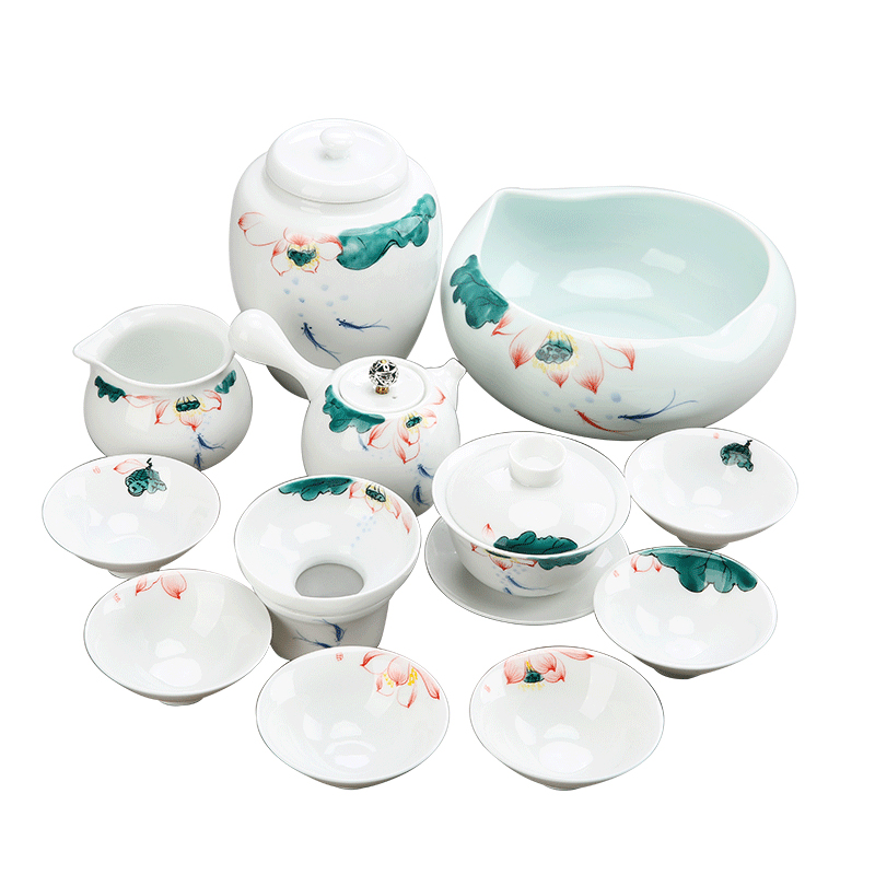 Kung fu tea cup set household contracted and I sitting room side of dehua white porcelain ceramic teapot hand - made tureen