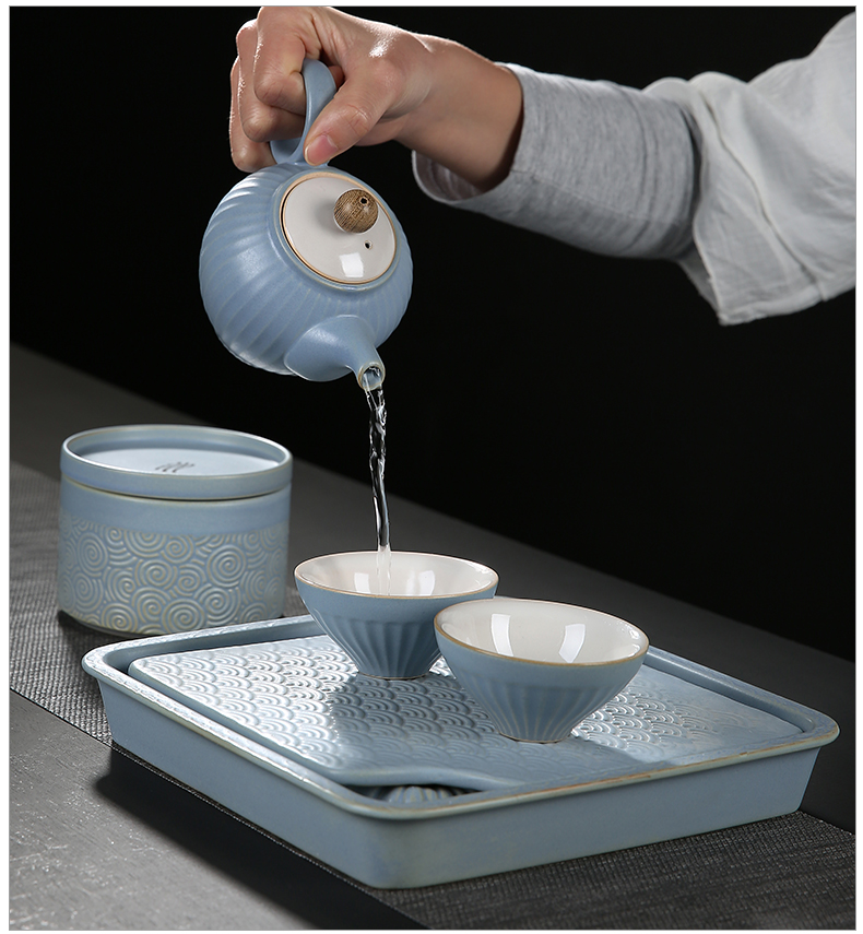 Japanese coarse pottery kung fu tea set home a pot of restoring ancient ways is two cups of creative five lines of portable dry tea set tea service