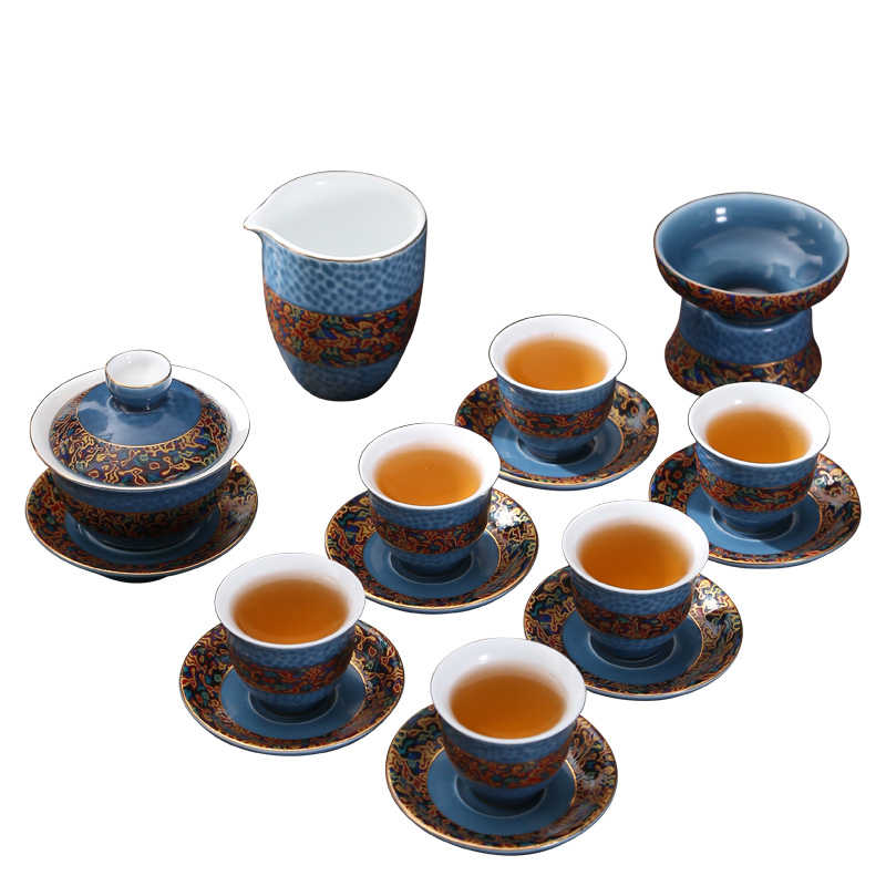 Kung fu tea set suit household of Chinese style restoring ancient ways of imitation Chinese lacquer ceramics tureen office of a complete set of tea cups suit