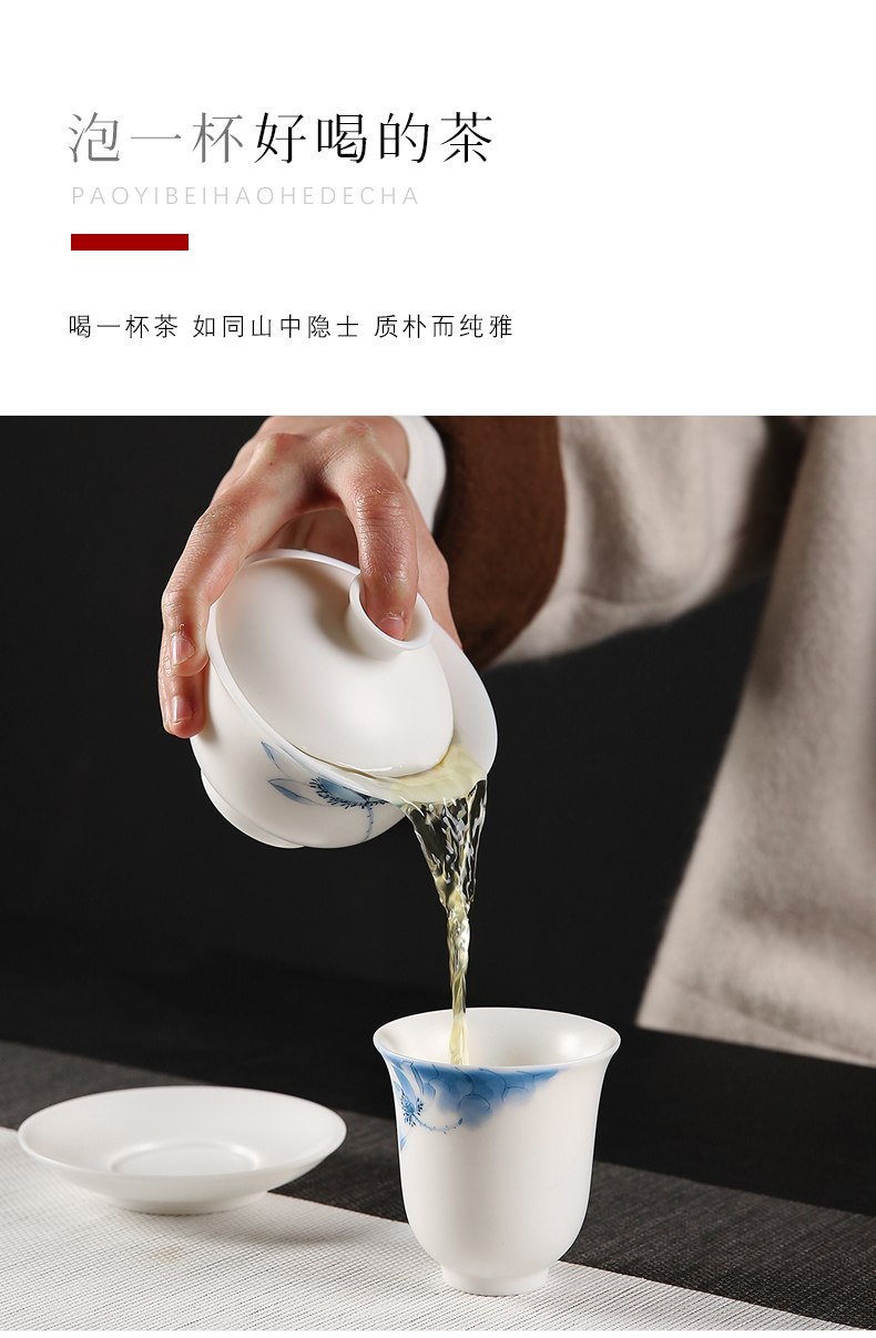 To the as porcelain moving tureen dehua white porcelain cups kung fu tea set household suet jade porcelain worship to use three bowls