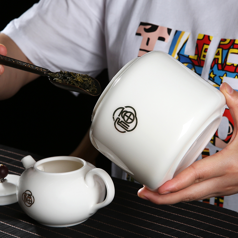 The New caddy fixings ceramic tea packaging gift box empty half jins of green tea, red, white porcelain seal pot double pot customization