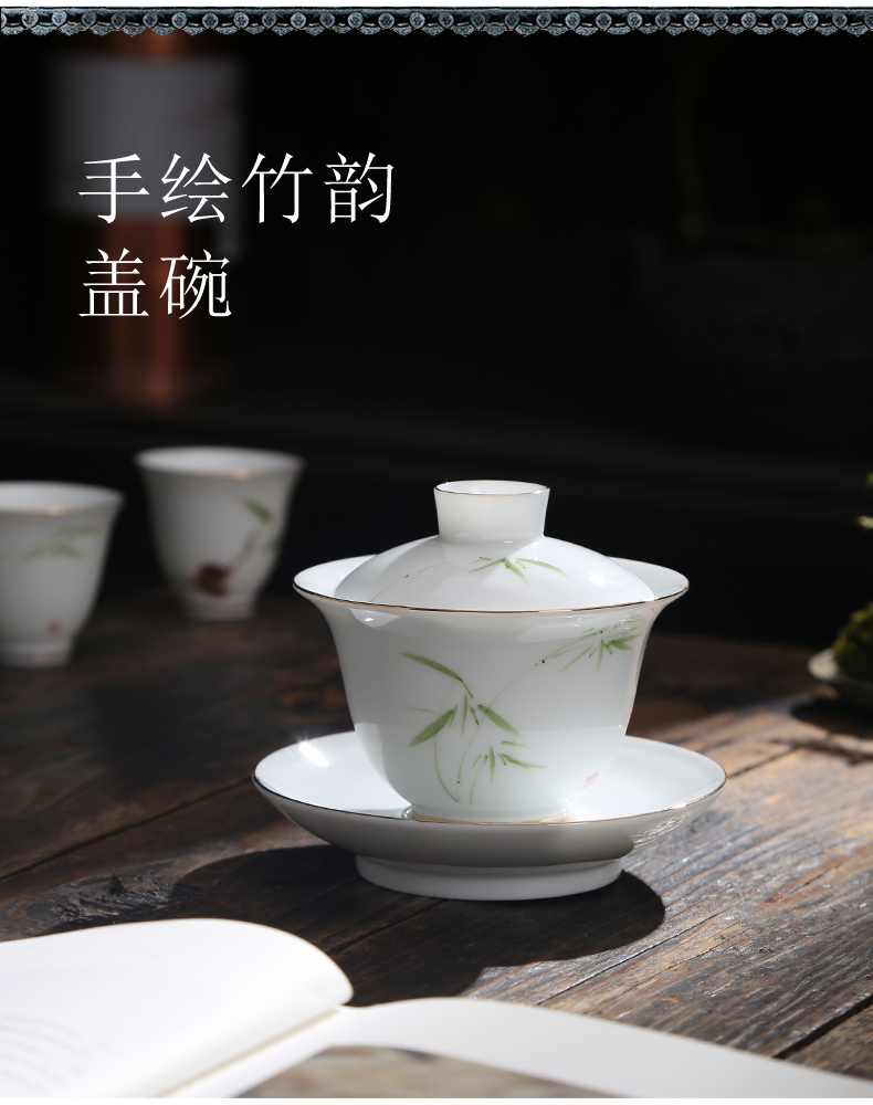 Hand - made white porcelain tea tureen home worship ceramic cups large. Three of the bowl tureen blue - and - white kung fu tea cups