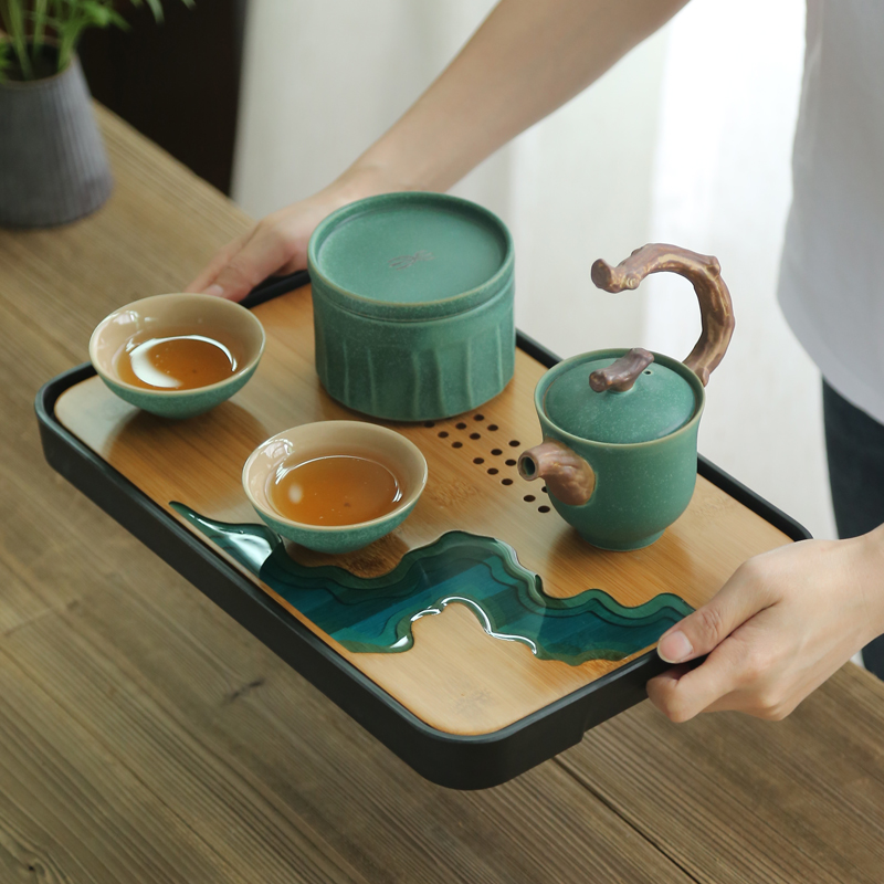 Japanese coarse pottery kung fu tea set home a pot of restoring ancient ways is two cups of creative five lines of portable dry tea set tea service