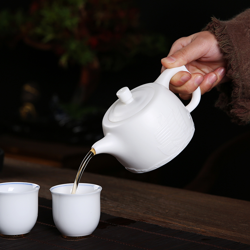 De - gen Chen master manual dehua suet jade porcelain teapot kung fu tea kettle ball hole, xi shi single pot pot