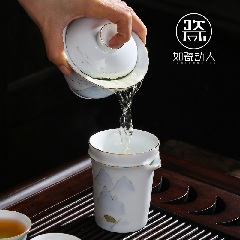 Hand - made white porcelain tea tureen home worship ceramic cups large. Three of the bowl tureen blue - and - white kung fu tea cups