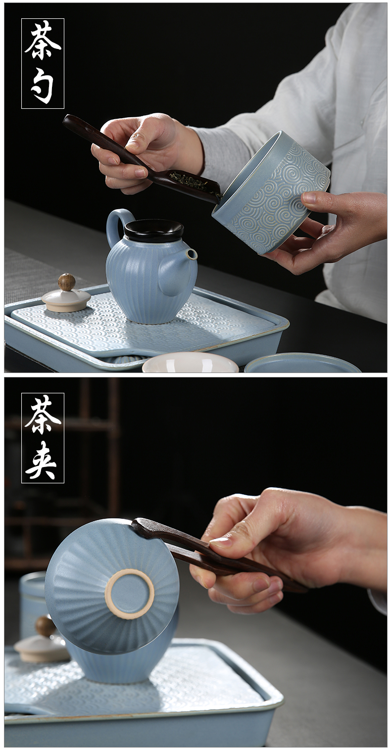 Hand - made ebony kung fu tea tea six gentleman 's suit ceramics parts of a complete set of ChaZhen ChaGa teaspoons of tea