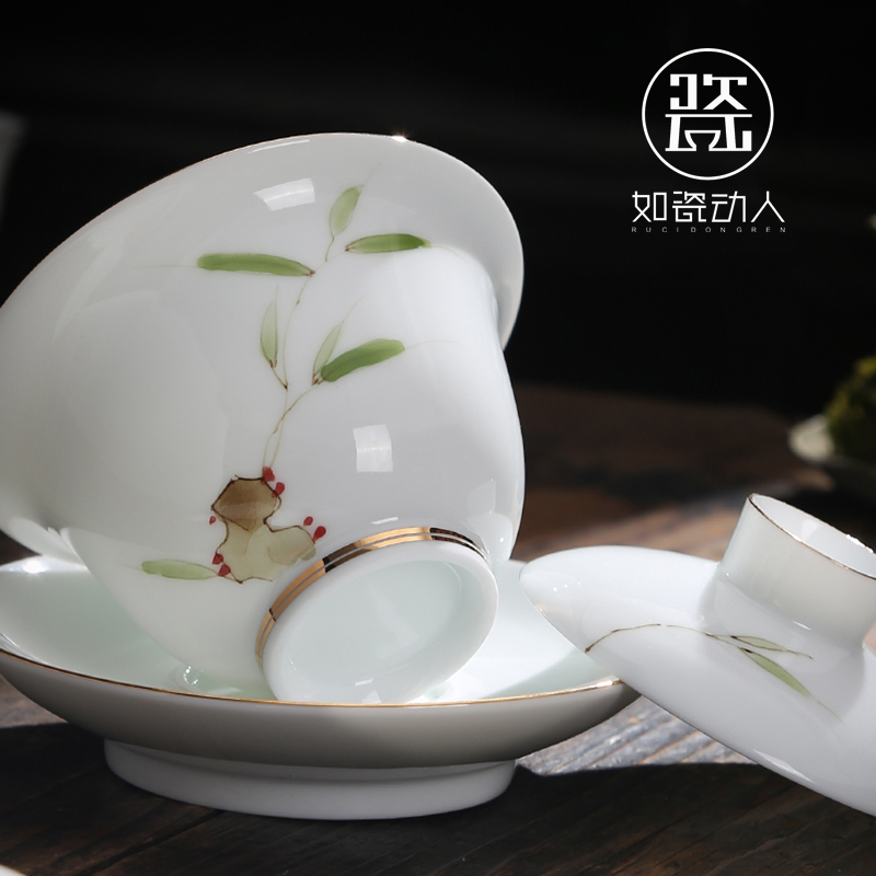 Hand - made kung fu tea set suit household contracted office tea is a complete set of dehua white porcelain teacup tureen gift boxes