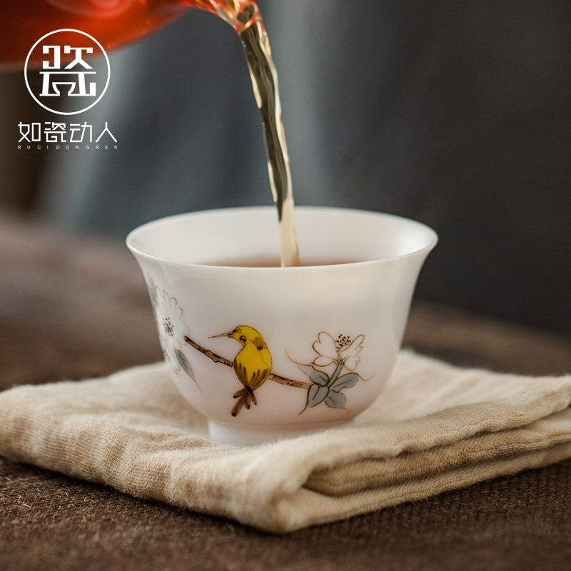 To the as porcelain and moving hand - made teacup household sample tea cup suet jade porcelain kung fu tea tea set, dehua white porcelain tea cups