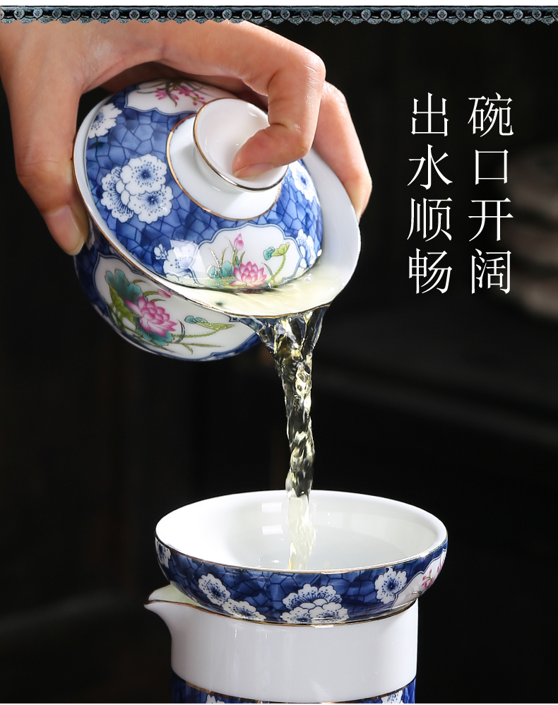 Tureen tea bowl large kung fu tea tea bowl of blue and white porcelain ceramic hand three Tureen worship only catch a pot of tea cups