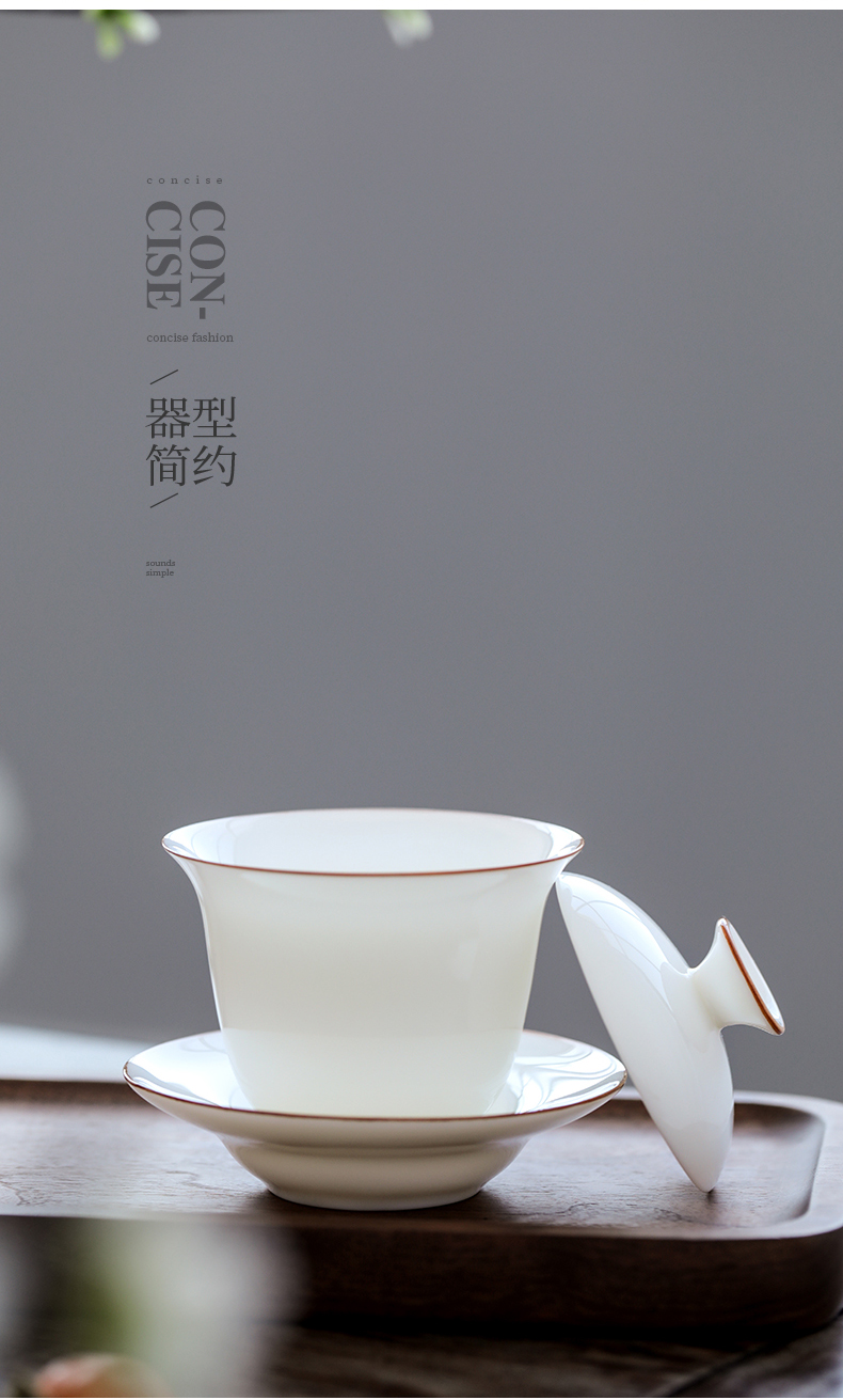 White porcelain only three tureen dehua suet jade porcelain bowl cups kung fu tea set to make tea bowl bowl is a single thin
