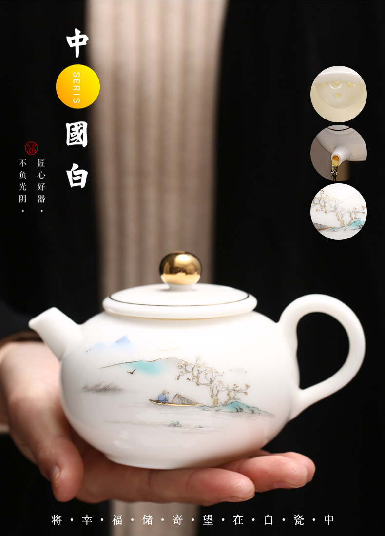 To the as porcelain and moving colored enamel kung fu tea set household contracted teapot suet jade porcelain tea cups tureen