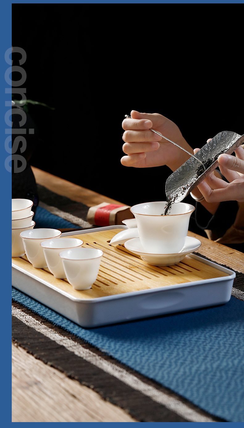 Dehua white porcelain kung fu tea set suit household contracted and I Japanese zen small tureen tea tray ceramic cup