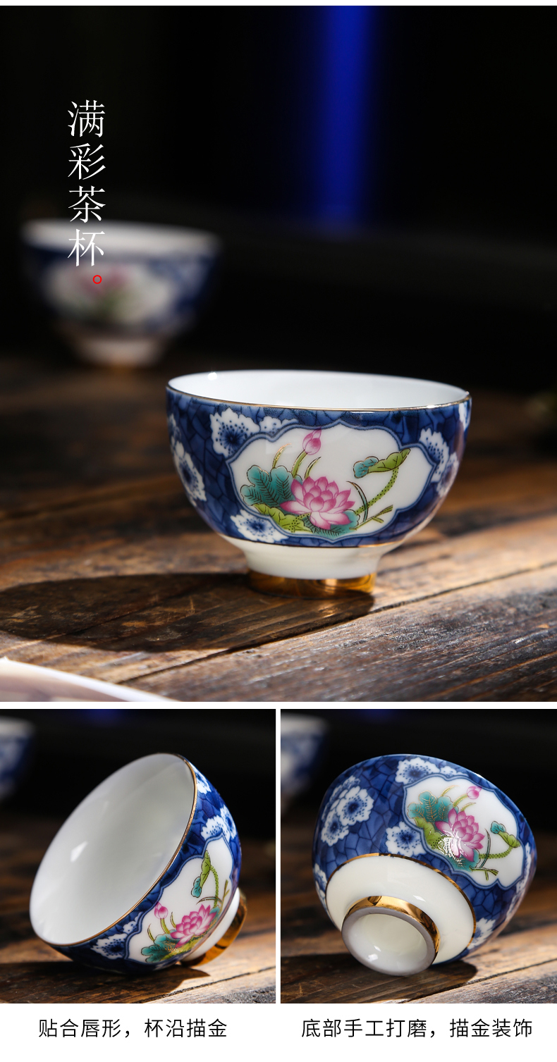 Colored enamel kung fu tea set office ceramic teapot teacup a complete set of blue and white suit household contracted tureen gift boxes
