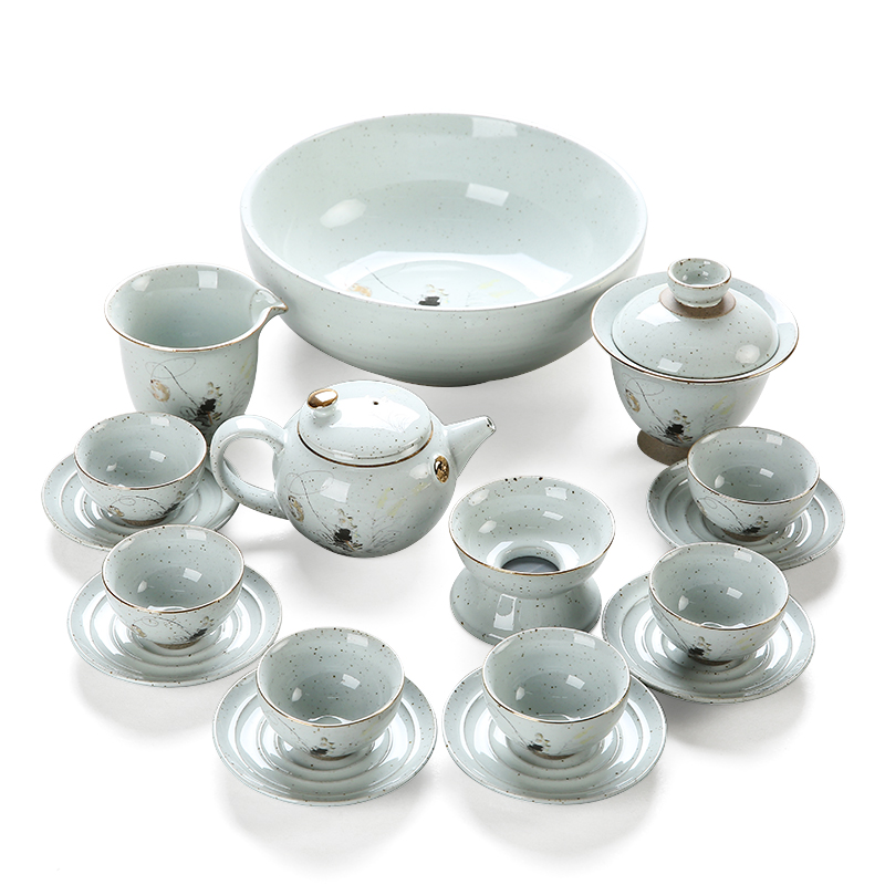 Japanese saw antique porcelain kung fu tea set suit household contracted retro zen coarse pottery ceramic cup lid bowl