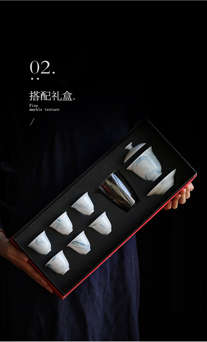 Japanese tea set suit household contracted ink zen wind kung fu tea set ceramic cups tureen gift customization