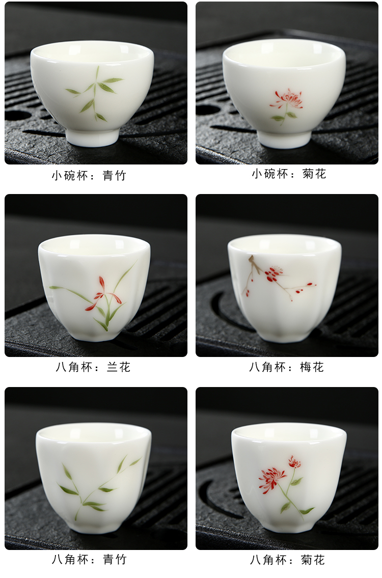 Dehua white porcelain hand - made ceramic cups masters cup kung fu tea tea cup, suet white jade individual sample tea cup