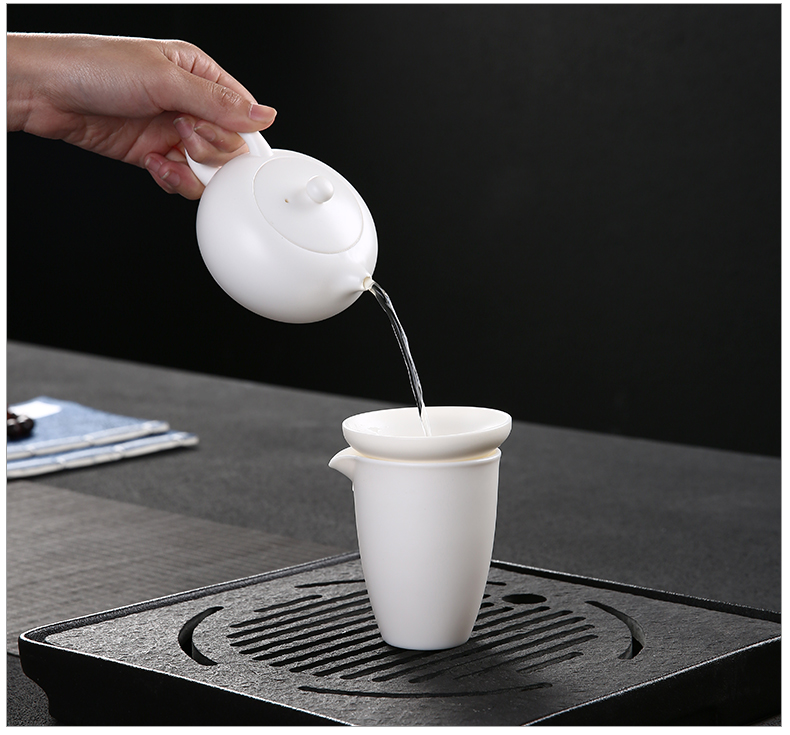 Dehua white porcelain kung fu tea set suit household contracted suet jade porcelain lid bowl of a complete set of tea tea set