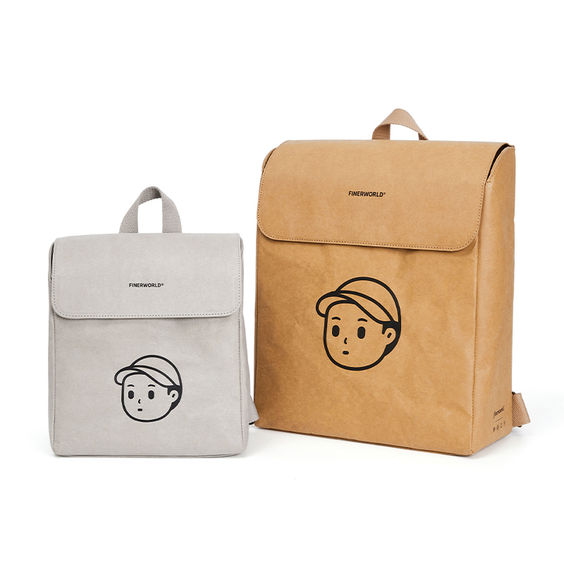 Finerworld Wet Water-Resistant Vintage Kraft Paper Backpack Japanese Style Outdoor Commuting Travel Unisex Casual School Bag