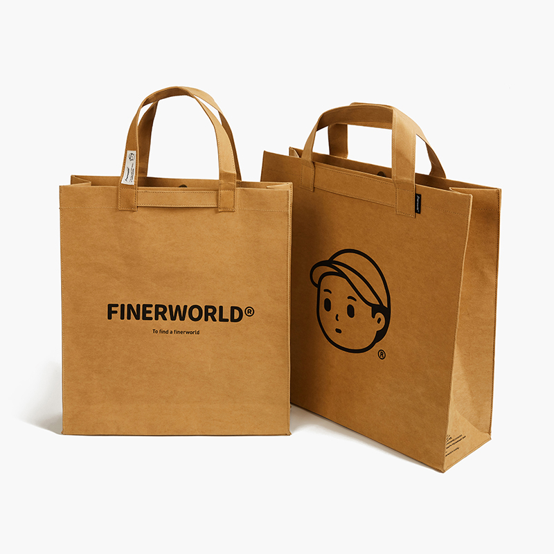 Finerworld Original Washable Kraft Paper Tote Bag Shoulder Bag Couple Handbag Retro Moving Bag