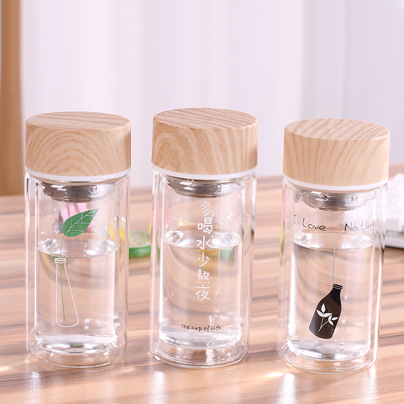 Double Layer Glass Unisex Student Cute Creative Personality Portable Student Forestry Korean Style Tea Cup