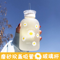 Straw glass Net red student creative Korean version portable ins wind Cute tea small fresh forest water cup