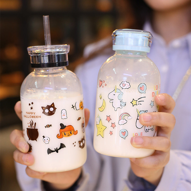 Fresh Cute Glass Student Large Capacity Portable Creative Korean Straw Household Tea Making Mug