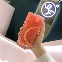 Korean bark pattern glass goddess high face value with straw wine glass Mens home water cup Summer portable coffee cup