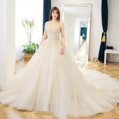 Main wedding dress 2021 new bride light luxury tailing French shell chest Princess Super fairy dream luxury summer
