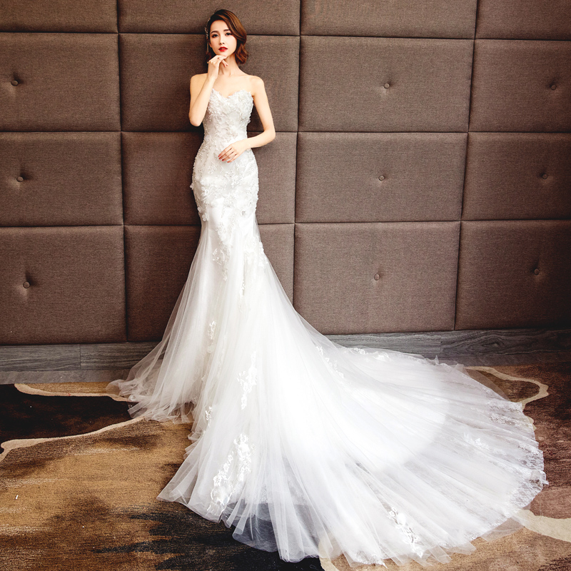 Fish -tail wedding dress 2024 new bride Mori super immortal dream light skirt Korean flower French travel simple petals Fish -tail wedding dress 2024 new bride Mori super immortal dream light skirt Korean flower French travel simple petals