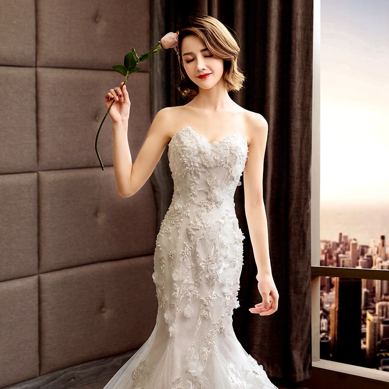 Fish -tail wedding dress 2024 new bride Mori super immortal dream light skirt Korean flower French travel simple petals Fish -tail wedding dress 2024 new bride Mori super immortal dream light skirt Korean flower French travel simple petals