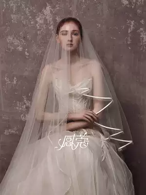 Bridal forest retro wedding veil headdress Korean ribbon super fairy bride single-layer veil wedding travel summer