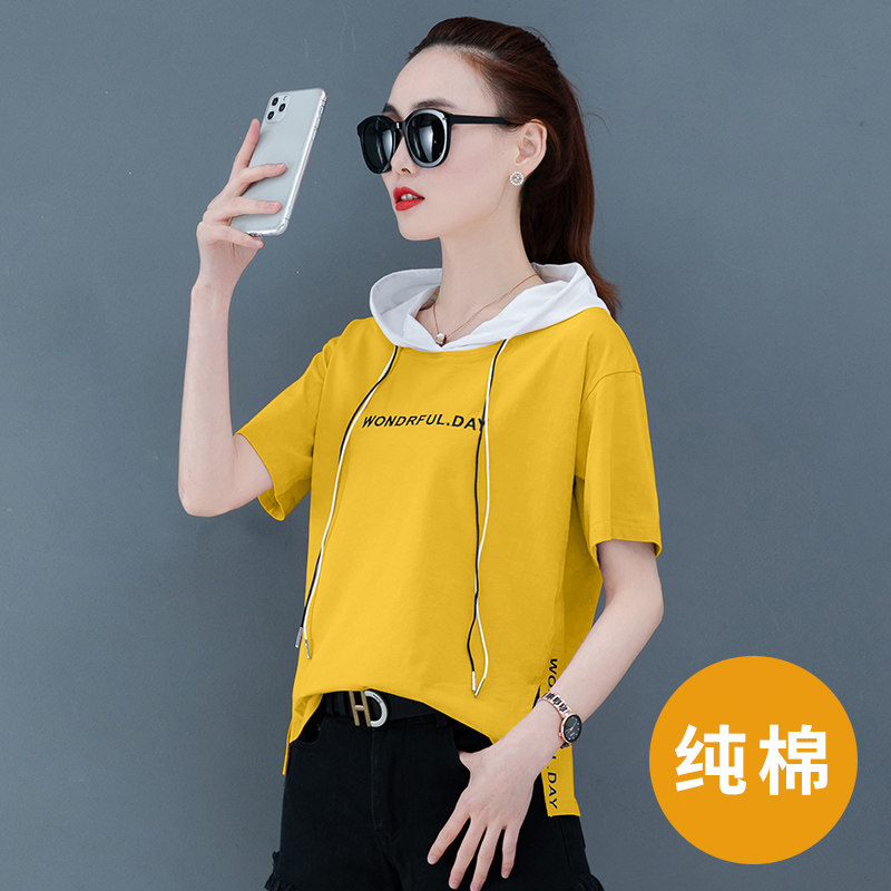 Summer pure cotton short sleeve T-shirt woman 2022 Summer new Korean version loose half sleeve 100 hitch on clothes summer clothes