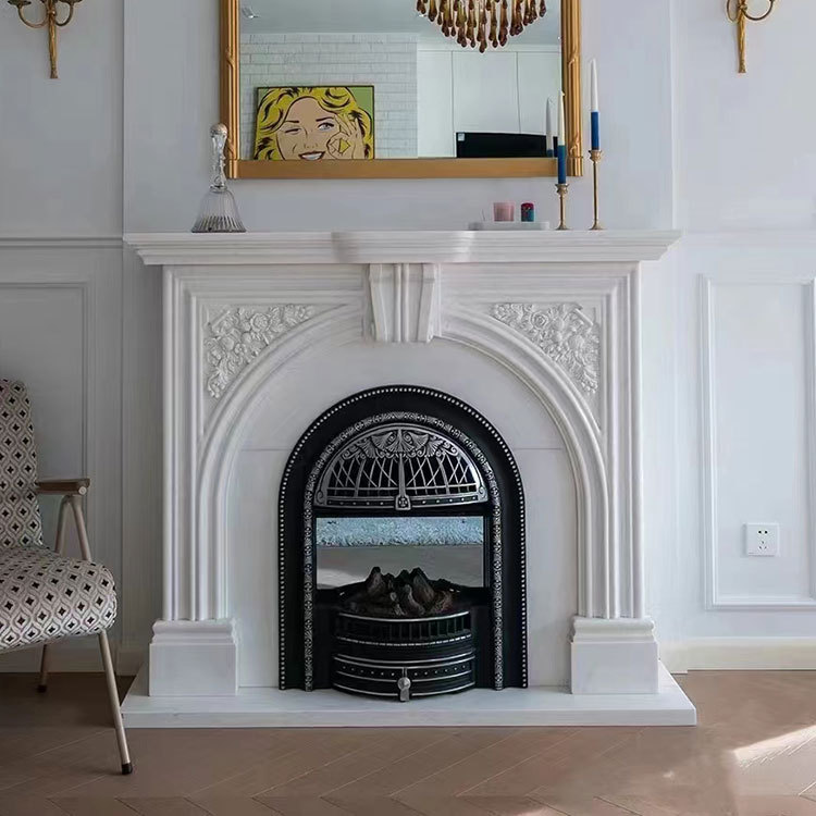 Stone Carving Marble Fireplace Decoration White Marble European Style French Fireplace Villa Indoor Arch Natural Stone Fireplace Stone Carving Marble Fireplace Decoration White Marble European Style French Fireplace Villa Indoor Arch Natural Stone Fireplace