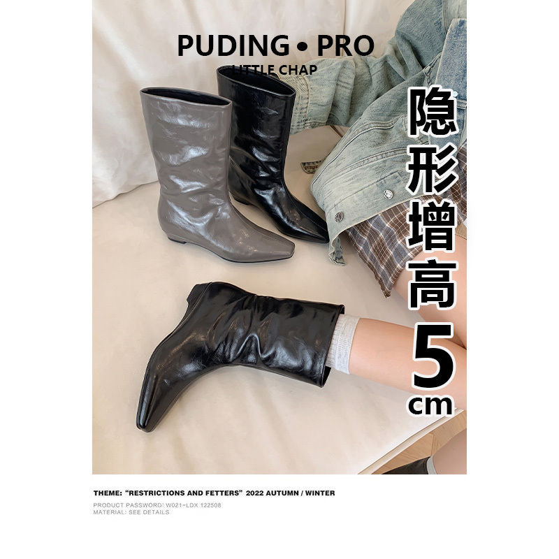 Soft Leather Version~New Autumn and Winter Korean Style Simple Square-Toe Versatile Elegant Low-Heeled Riding Boots for Women, Slip-On Mid-Calf Boots for Women Soft Leather Version~New Autumn and Winter Korean Style Simple Square-Toe Versatile Elegant Low-Heeled Riding Boots for Women, Slip-On Mid-Calf Boots for Women