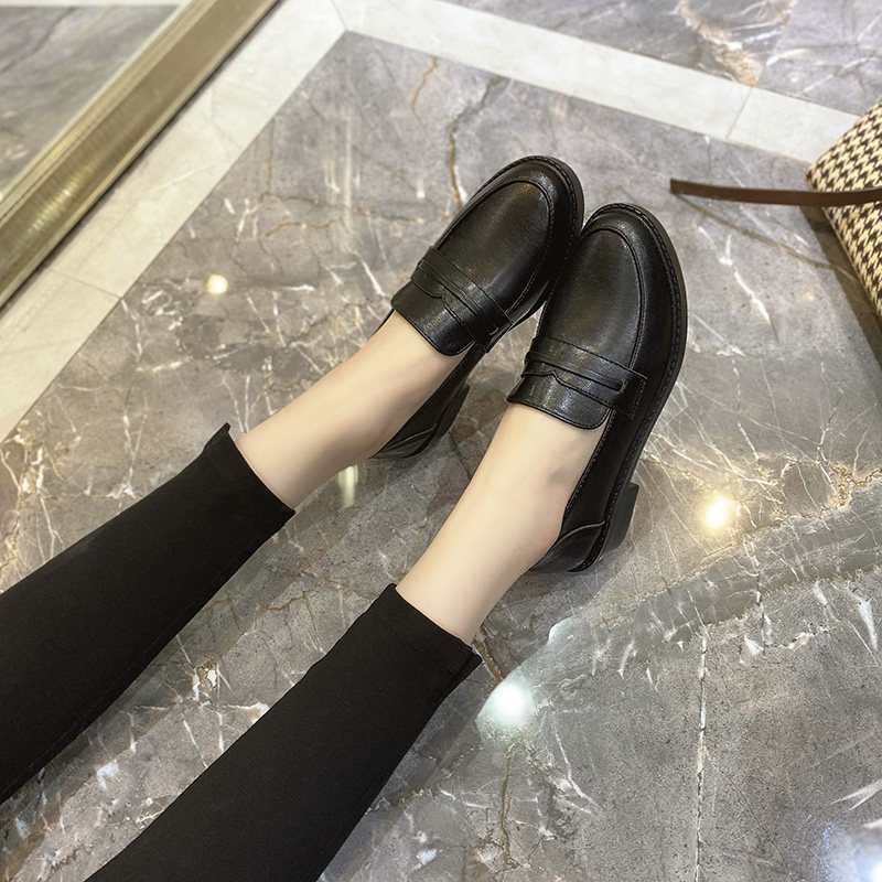 Loafers 2022 new women's shoes slip on small leather shoes spring style shoes thick heel single shoes women's all-match doudou shoes