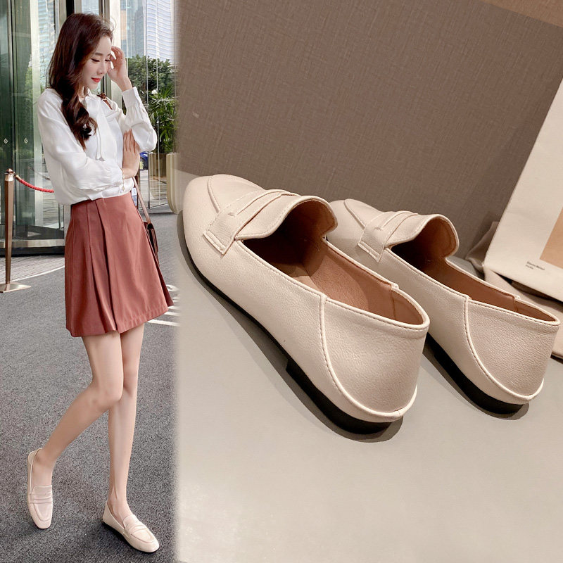 Single shoes women's flat bottom 2022 new ins tide shoes all-match one pedal niche beanie shoes autumn small leather shoes