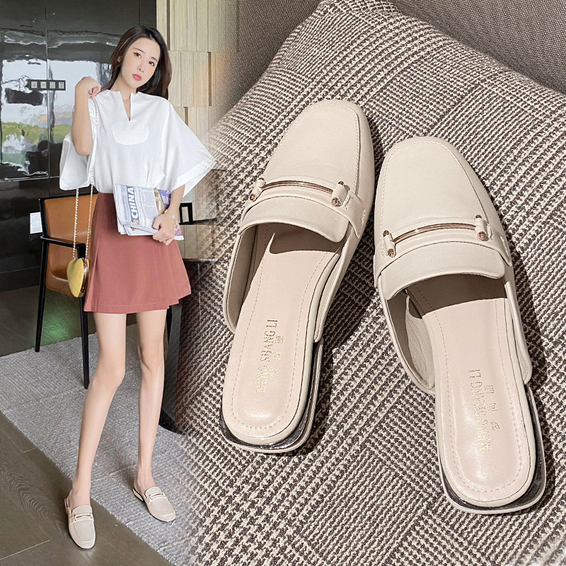 Baotou Half slipper ladies 2023 new summer no heel flat fashion Fashion Sloth Woman Shoes Cool Tug Outside Wearing Tide Shoes 