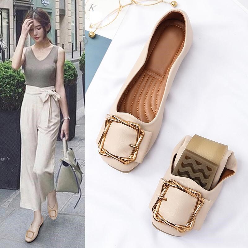 Leather bag shoes women's autumn 2022 new niche pregnant women beanie shoes all-match flat small leather shoes ins tide