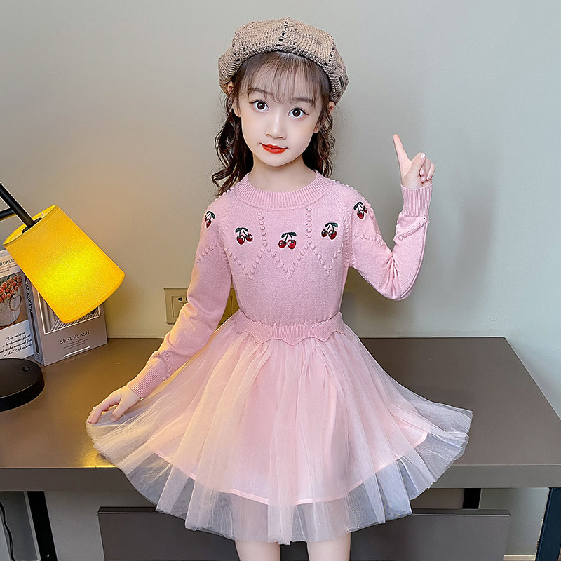 Girls dress foreign atmosphere spring dress 2022 new princess dress spring style plus plush children's spring and autumn sweater skirt autumn