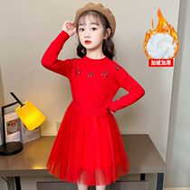 Girls autumn and winter dress plus velvet childrens dress childrens thick Foreign skirt