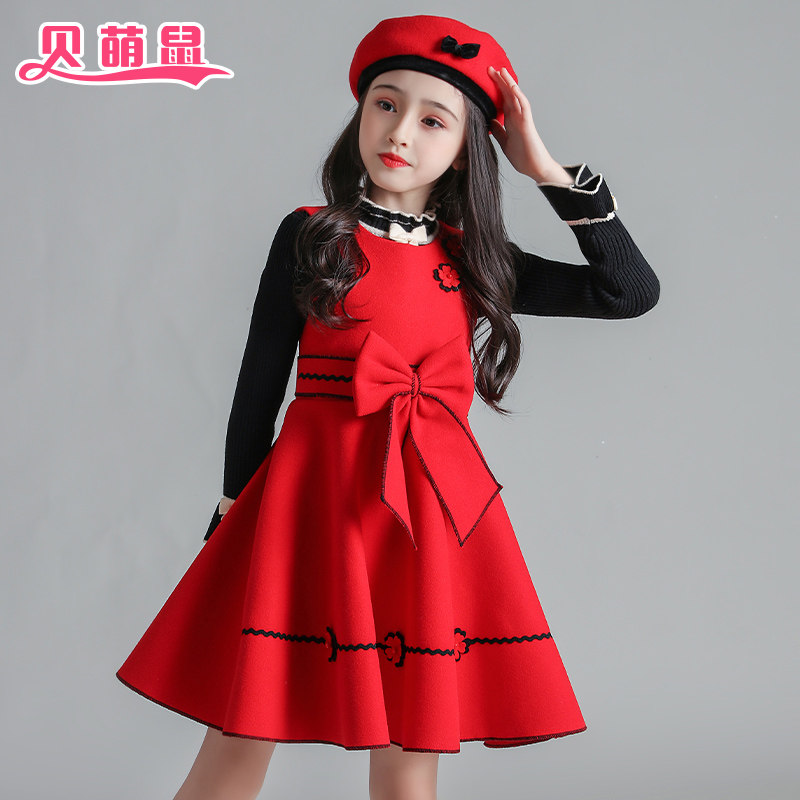 Girl woolen suit dress 2022 spring and autumn Net red woolen vest skirt two-piece Children's princess skirt