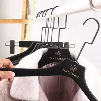 Customized black men's and women's clothing store hangers solid wood hangers non-slip wooden clothes hanging hotel hair