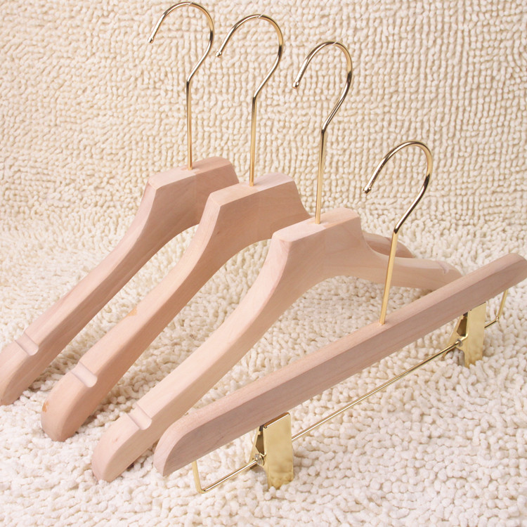 Log color Korean version unpainted natural wood hanger clothing store high-end wooden hanger boys and girls solid wood hanger lettering