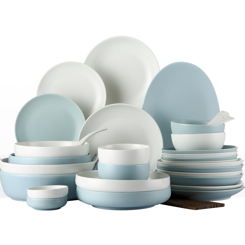 Minimalist web celebrity ins northern wind 4/6 people dishes suit household Japanese bowls plates ceramic plate combination