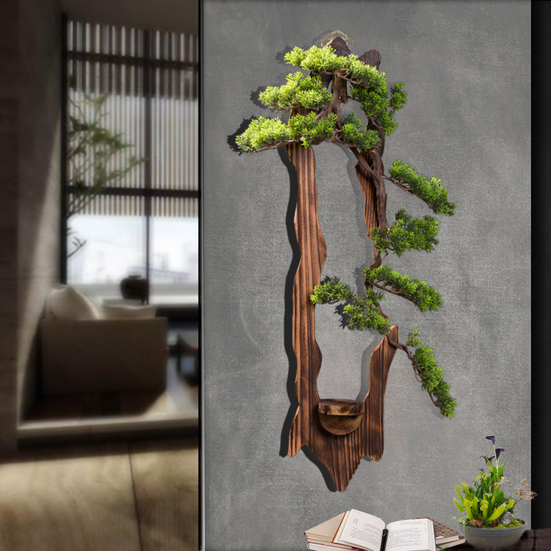 Chinese creative wall hanging simulation welcome pine green plant ornaments soft decoration home living room study hall ornaments