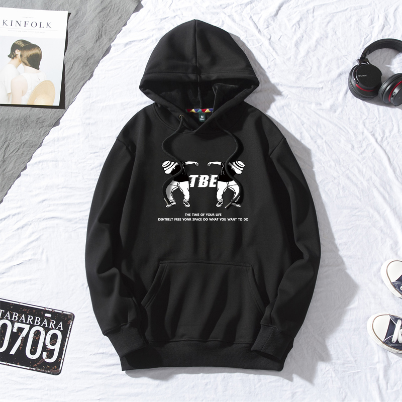 Tide Cards European and American Stamp Lianhood Sports Shirt Men ins Bags Loose with Velvety Hooded Bf Wind Long Sleeve Blouse Jacket